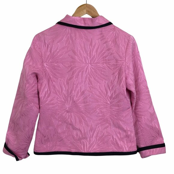Samuel Dong Womens Cocktail Jacket Sz Medium Full Zip Quilted Detail Pink Black - Picture 2 of 10